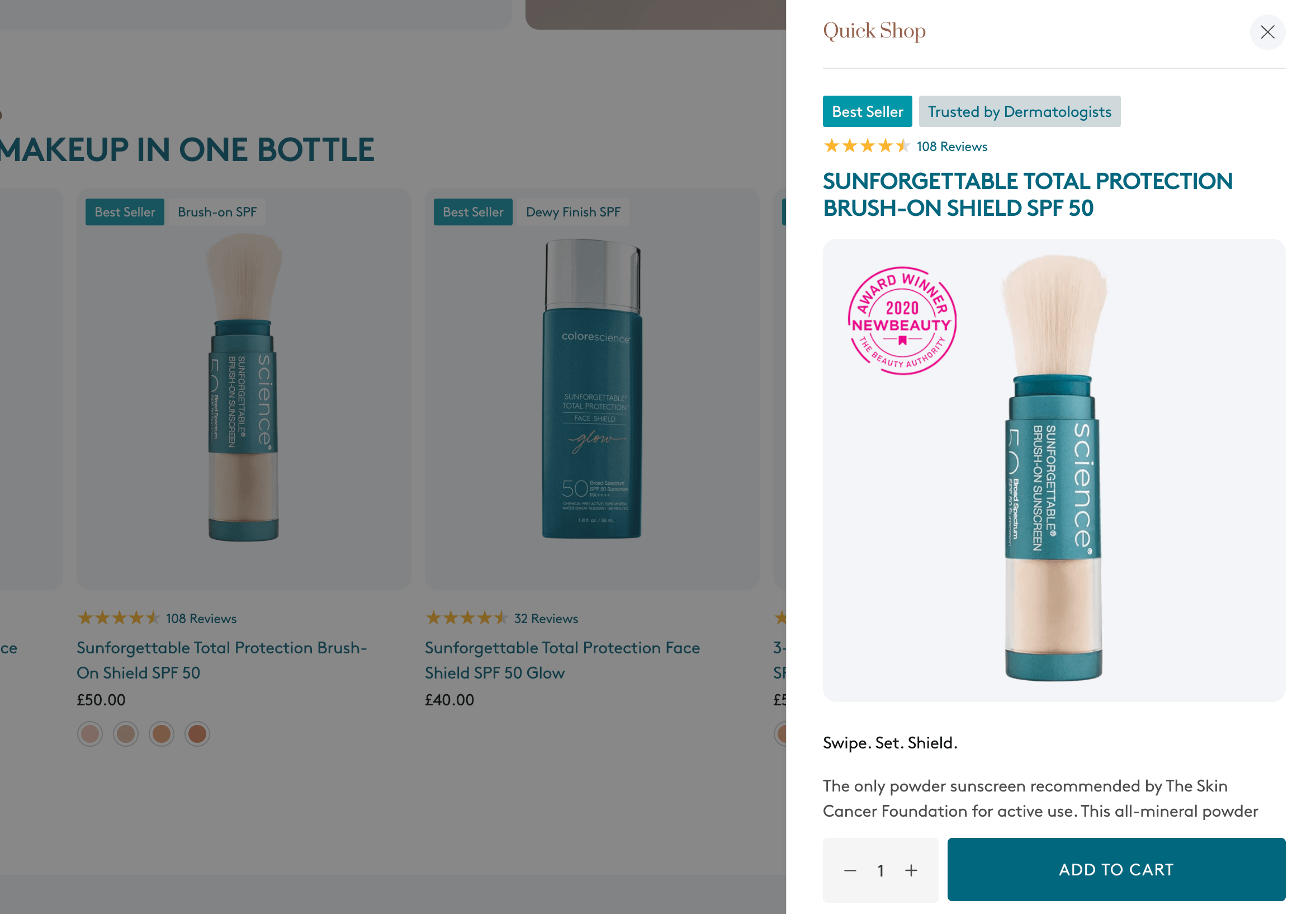 The Quick Shop drawer: enough to buy without leaving the page, which is also why it can replace a product page view rather than add one.