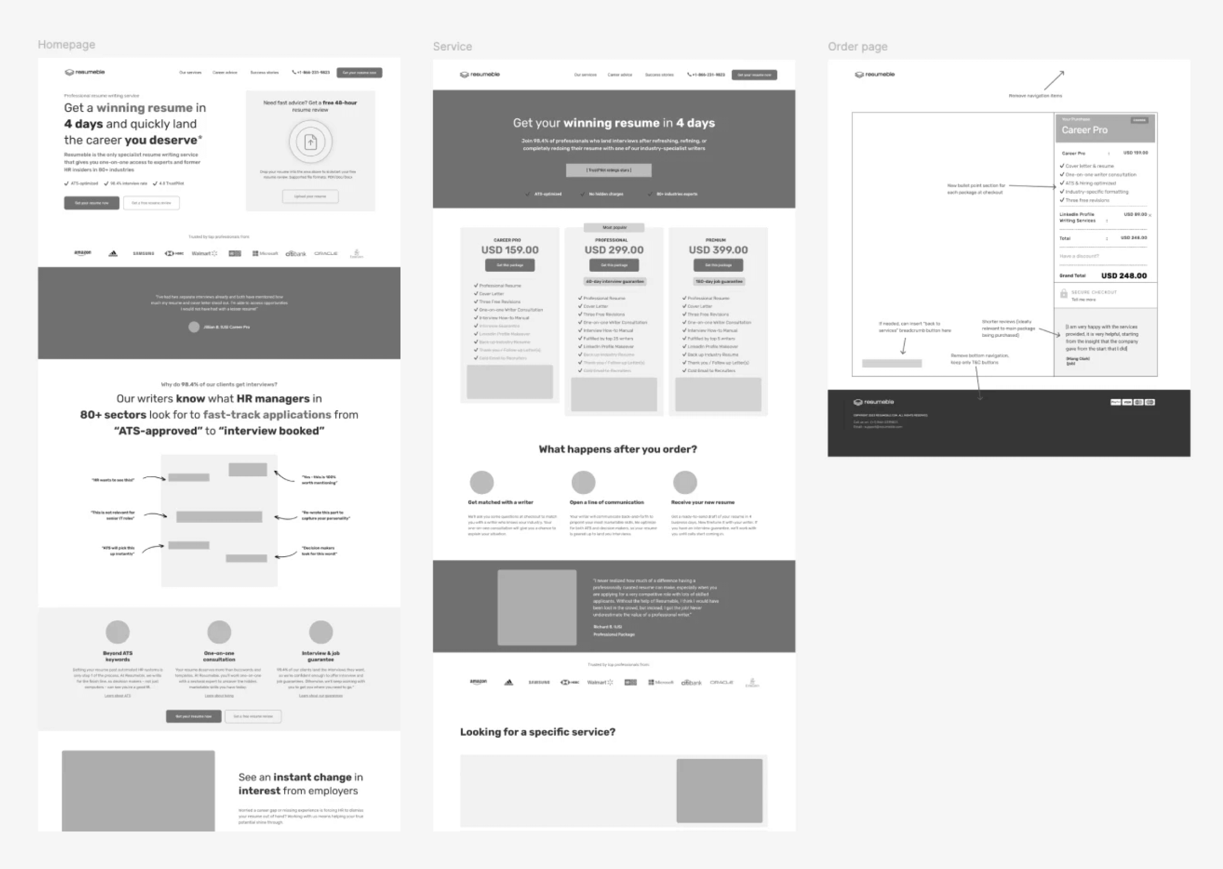 Rough wireframes I put together showing all the key web changes