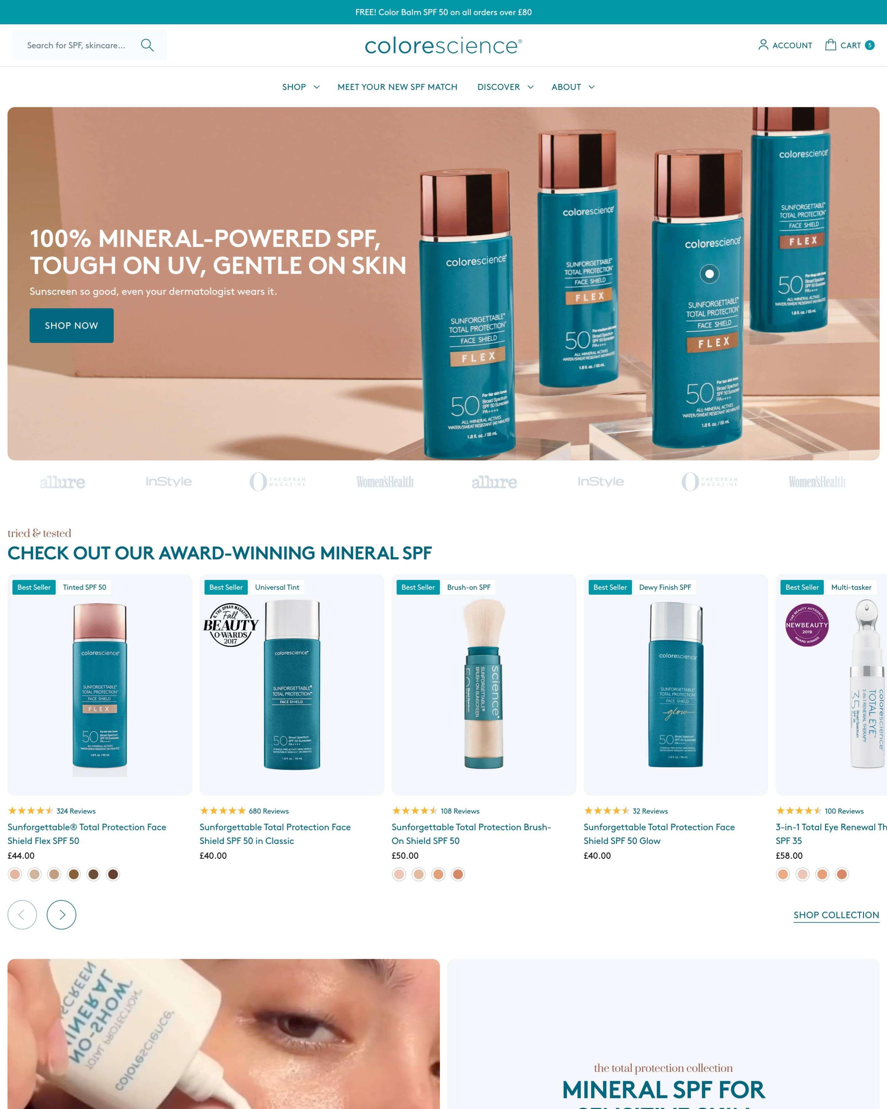 Colorescience UK homepage after the Dawn rebuild
