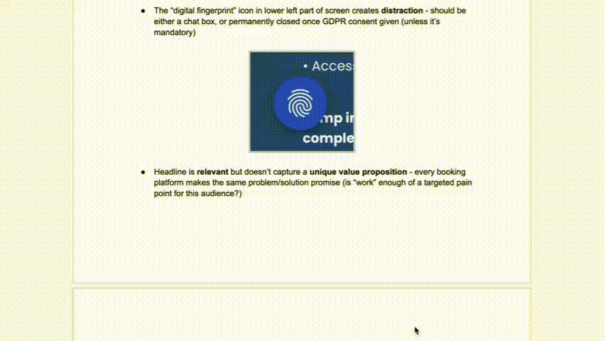A 31 page heuristic site walkthrough breaking down each issue for UX team